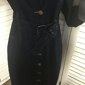 Elegant Navy Belted Dress